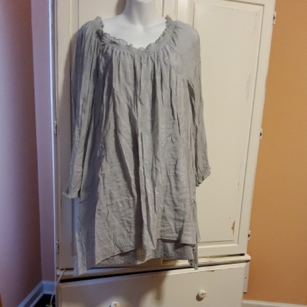 Alfani Gray Smocked Tunic with 3/4 Sleeves